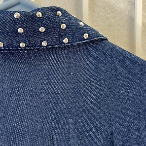 Mlle Gabrielle Navy Blue Shirt Dress, Silver studs and buttons, XL - Picture 9 of 9